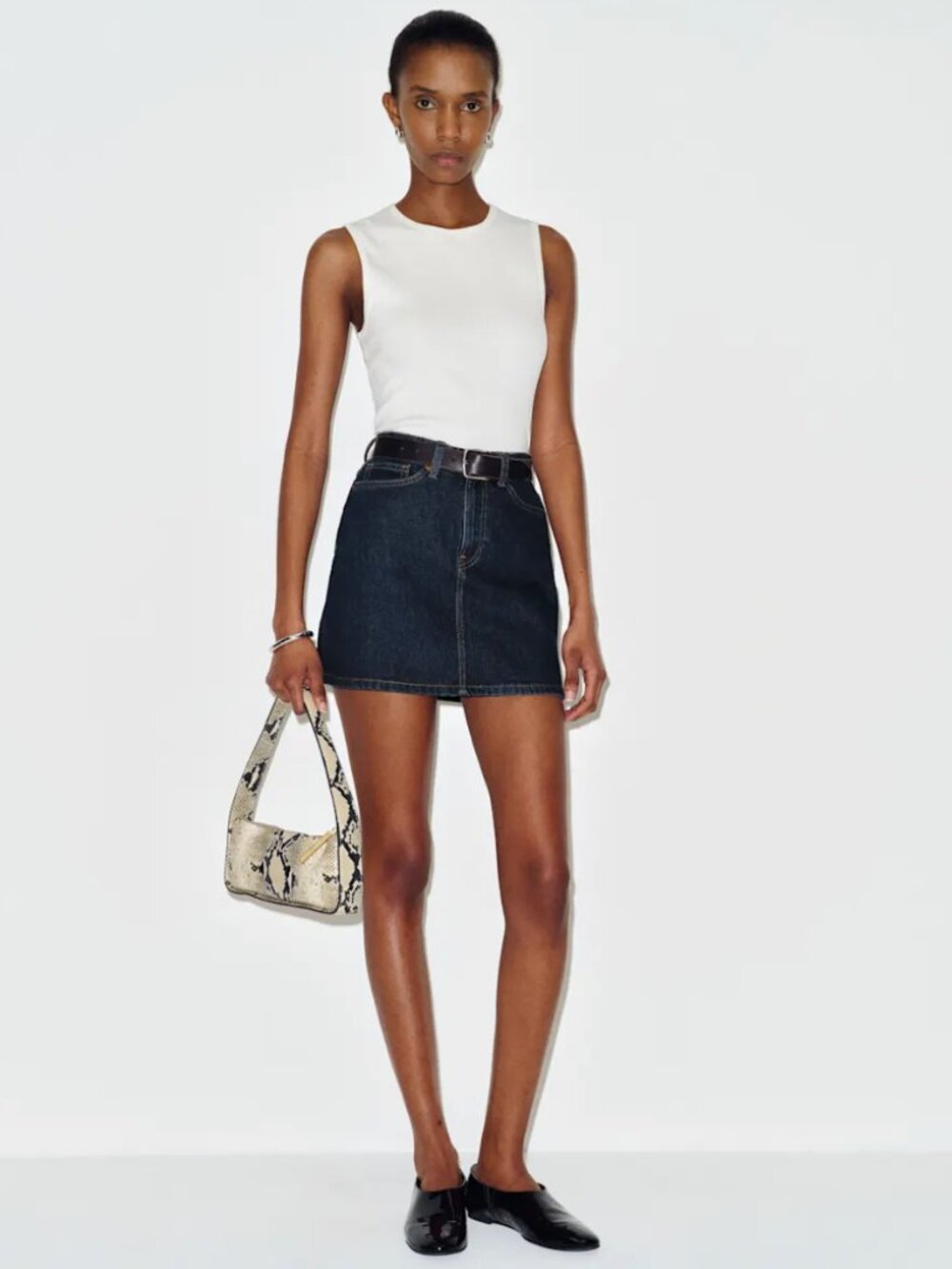 Reformation Dark Blue Denim A-Line Mini Skirt (27)